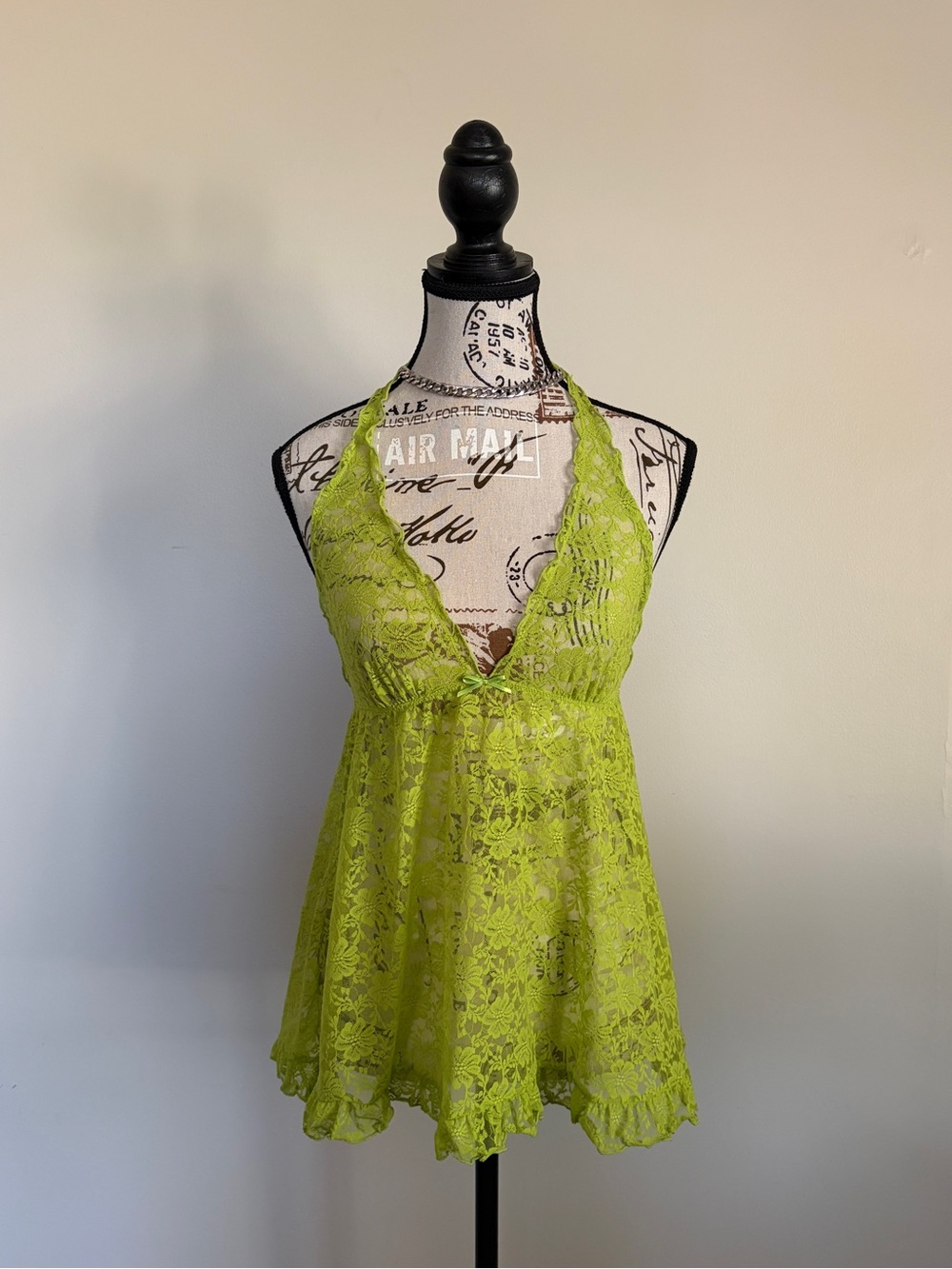 Y2K La Senza green lace fairycore halter lingerie top